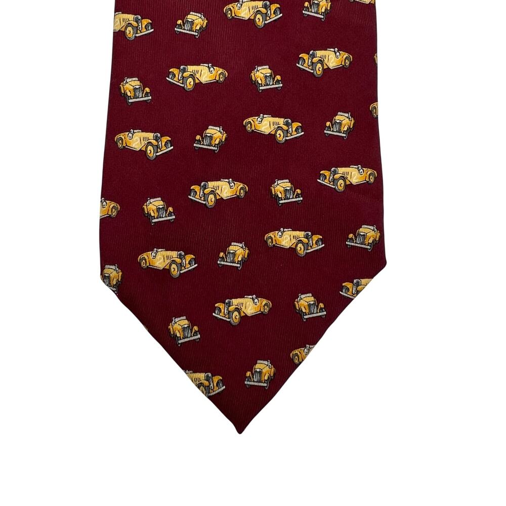 Vintage Lauren Ralph Lauren Silk Burgundy Tie Car Motif